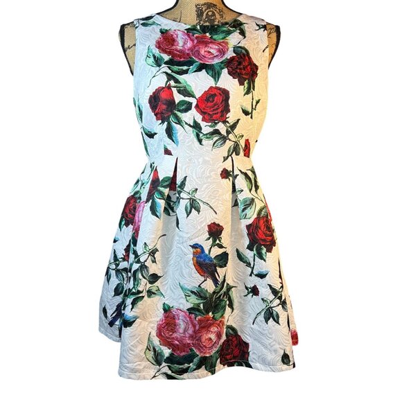 Forever 21 Dresses & Skirts - Floral Sleeveless Mini Dress Womens M Birds Roses Whimsy Fairy Garden Party